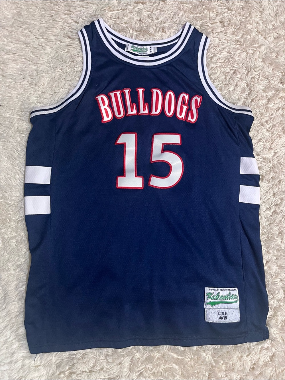 Bulldogs Navy, White & Red #15 Basketball Jersey